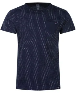 T-shirt marine pour homme avec imprimé à pois en coton coupe droite DOTS