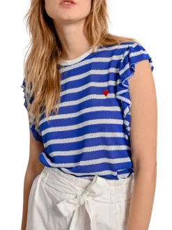 T-shirt marine rayé avec une coupe droite col rond et des manches courtes