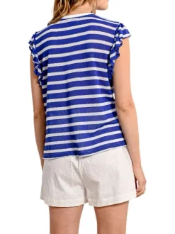 T-shirt marine rayé avec une coupe droite col rond et des manches courtes