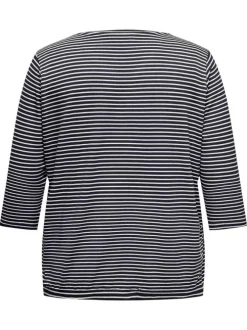 T-shirt marine à rayures avec une coupe ajustée et des manches 3/4