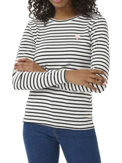 T-shirt marine à rayures avec une coupe droite et des manches longues