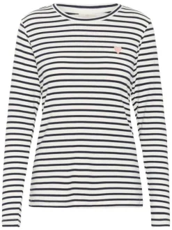 T-shirt marine à rayures avec une coupe droite et des manches longues