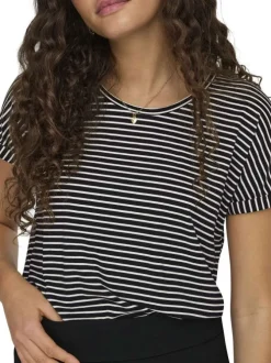 T-shirt marine à rayures avec une coupe droite et un col rond