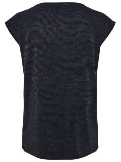T-shirt marine à rayures avec une coupe loose un col v et détail lurex