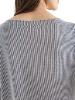 T-shirt marine à rayures pourvu d'une coupe droite et d'un col rond