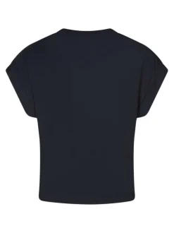 T-shirt marine uni avec une coupe droite à col rond et des manches courtes
