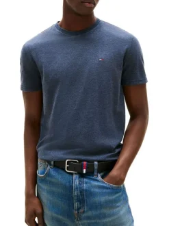 T-shirt marine uni avec une coupe droite et des manches courtes