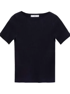 T-shirt marine uni avec une coupe droite un col rond et des manches courtes