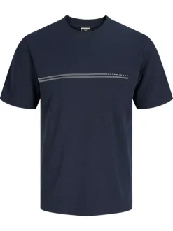 T-shirt marine uni avec une coupe droite, un col rond et des manches courtes