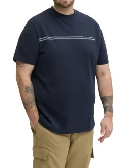 T-shirt marine uni avec une coupe droite, un col rond et des manches courtes