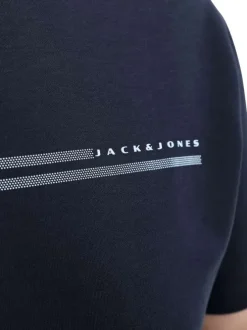 T-shirt marine uni avec une coupe droite, un col rond et des manches courtes