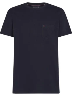 T-shirt marine uni en coton avec une coupe droite à col rond et logo iconique