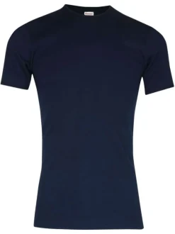 T-shirt marine uni en coton premium avec col rond et coupe droite