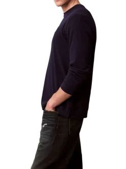 T-shirt marine uni en maille piquée avec une coupe ajustée et un col rond