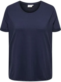 T-shirt marine uni pourvu d'un col rond et de manches courtes