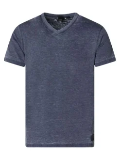 T-shirt marine uni pourvu d'un col v et des manches courtes