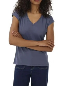 T-shirt marine uni pourvu d'une coupe ajustée et de manches courtes