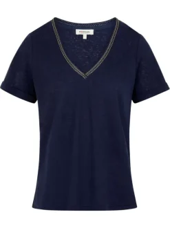 T-shirt marine uni pourvu d'une coupe droite et d'un col en V