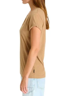 T-shirt marron à coupe droite pourvu d'un col v et de manches courtes