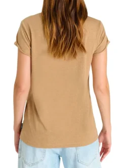 T-shirt marron à coupe droite pourvu d'un col v et de manches courtes
