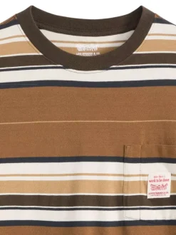 T-shirt marron en coton avec un imprimé fantaisie rayé et des manches courtes