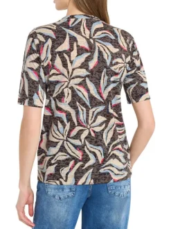 T-shirt marron à motifs pourvu d'un col rond et d'une coupe droite
