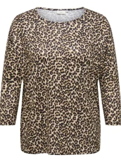 T-shirt motif léopard avec un col rond et des manches longues