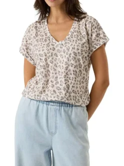 T-shirt à motif léopard imprimé avec une coupe droite et un col v
