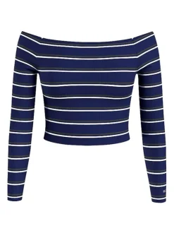 T-Shirt moulant rayé marine à manches longues en coton biologique