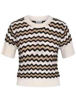T-shirt multicolore rayé à coupe droite avec col rond et manches courtes