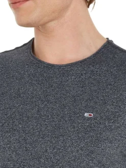 T-shirt noir chiné à coupe droite, col rond et à manches courtes