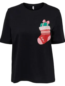 T-shirt noir 100% coton coupe régular avec un col rond