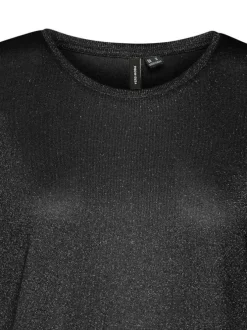 T-shirt noir à coupe fluide et un col rond avec du lurex noir