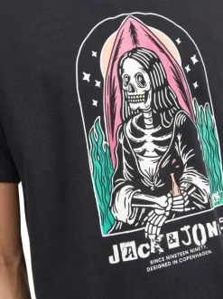 T-shirt noir en coton avec une coupe droite et un col rond