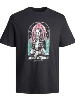 T-shirt noir en coton avec une coupe droite et un col rond