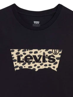 T-shirt noir en coton avec un imprimé léopard et un col rond