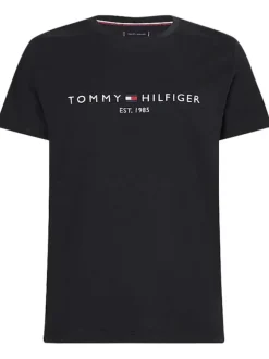 T-shirt noir en coton biologique col rond et manches courtes avec logo brodé sur la poitrine