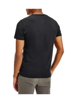 T-shirt noir en coton biologique col rond et manches courtes avec logo brodé sur la poitrine