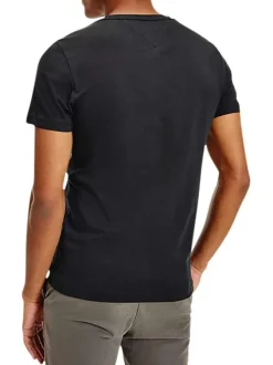 T-shirt noir en coton biologique col rond et manches courtes avec logo brodé sur la poitrine