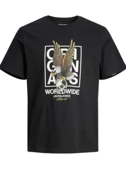 T-shirt noir en coton biologique mélangé avec une coupe droite et un col rond