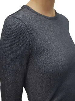 T-shirt noir en coton pailleté à coupe près du corps avec des manches longues