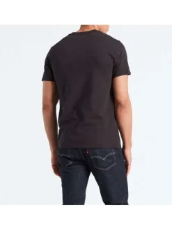 T-shirt noir en coton uni avec un col rond et une coupe droite