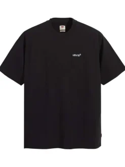 T-shirt noir en coton uni coupe régular avec un col rond