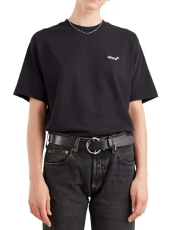 T-shirt noir en coton uni coupe régular avec un col rond