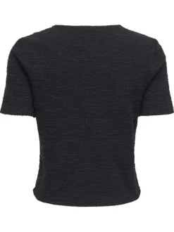 T-shirt noir en maille tricotée pourvu d'un col rond et de manches courtes