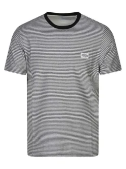 T-shirt noir et écru à coupe droite pourvu d'un col rond et de manches courtes
