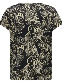 T-shirt noir fleuri coupe droite col v et des manches courtes