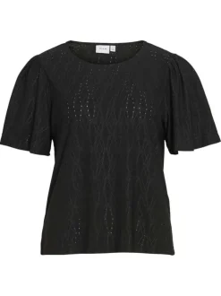 T-shirt noir géométrique avec une coupe droite et un col rond