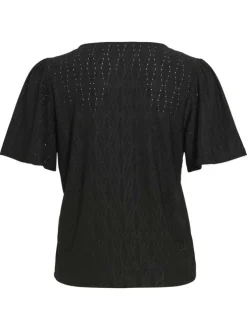 T-shirt noir géométrique avec une coupe droite et un col rond