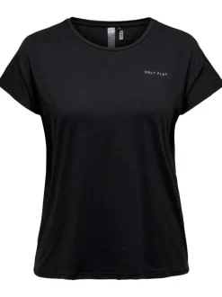 T-shirt noir grande taille à col rond et manches courtes avec logo imprimé sur la poitrine